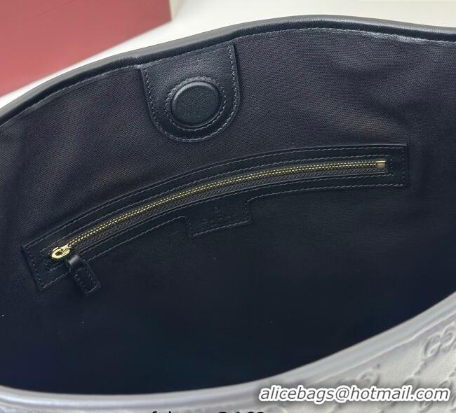Buy Classic Gucci GG Leather Emblem medium shoulder bag 847452 Black 2025