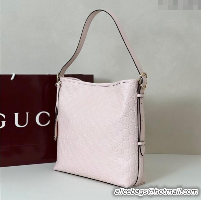 Classic Promotional Gucci GG Leather Emblem medium shoulder bag 847452 Light Pink 2025