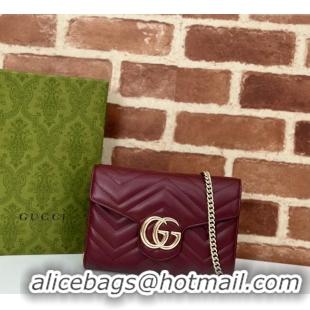 Original Cheap Gucci GG Marmont Matelasse Leather Chain Mini Bag 474575 Burgundy 2025