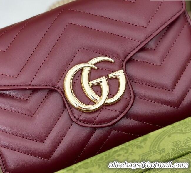 Original Cheap Gucci GG Marmont Matelasse Leather Chain Mini Bag 474575 Burgundy 2025