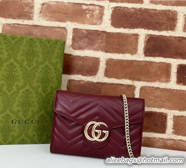 Original Cheap Gucci GG Marmont Matelasse Leather Chain Mini Bag 474575 Burgundy 2025