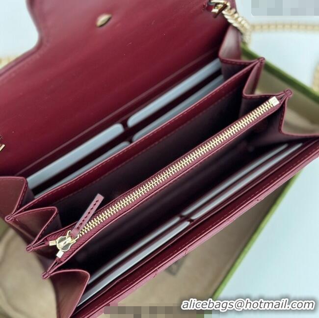 Original Cheap Gucci GG Marmont Matelasse Leather Chain Mini Bag 474575 Burgundy 2025