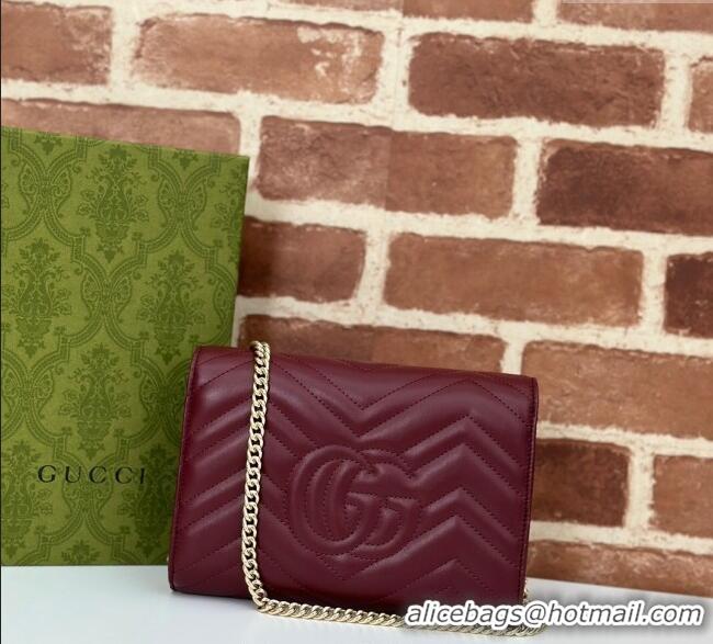 Original Cheap Gucci GG Marmont Matelasse Leather Chain Mini Bag 474575 Burgundy 2025