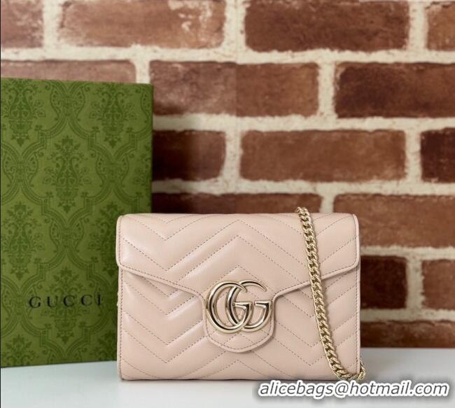 Top Quality Gucci GG Marmont Chevron Leather Chain Mini Bag 474575 Light Pink 2025