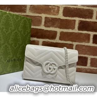 New Release Creation Gucci GG Marmont Chevron Leather Chain Mini Bag 474575 All White 2025
