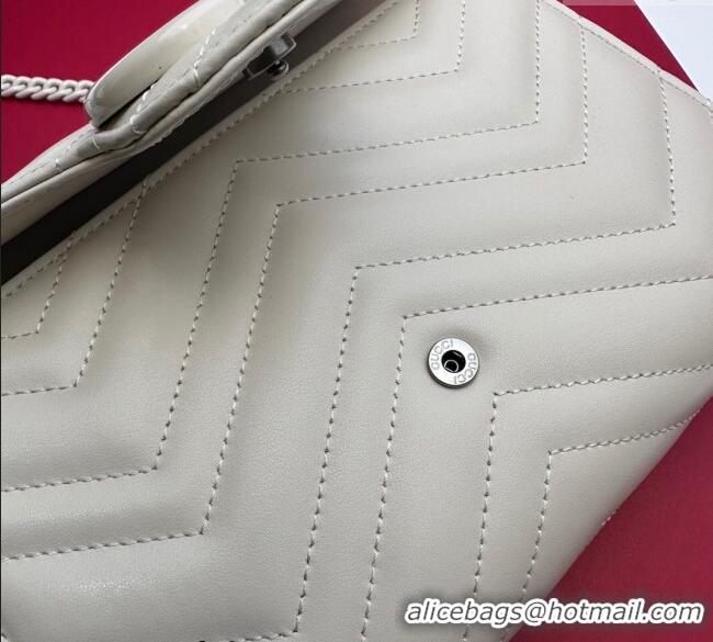 New Release Creation Gucci GG Marmont Chevron Leather Chain Mini Bag 474575 All White 2025