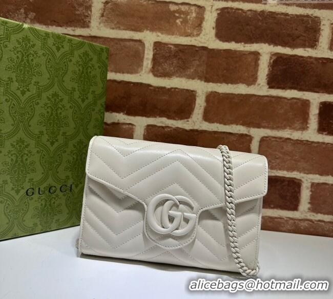 New Release Creation Gucci GG Marmont Chevron Leather Chain Mini Bag 474575 All White 2025
