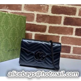 Top Grade Gucci GG Marmont Chevron Leather Chain Mini Bag 474575 All Black 2025