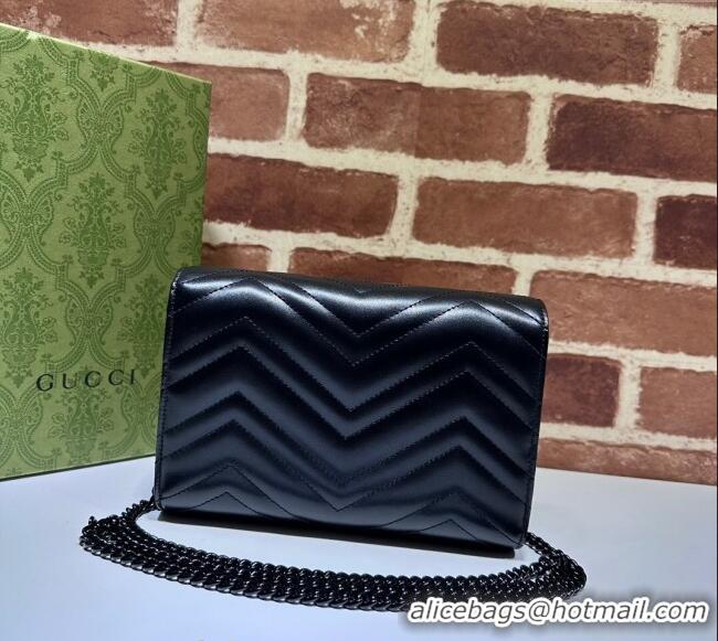 Top Grade Gucci GG Marmont Chevron Leather Chain Mini Bag 474575 All Black 2025