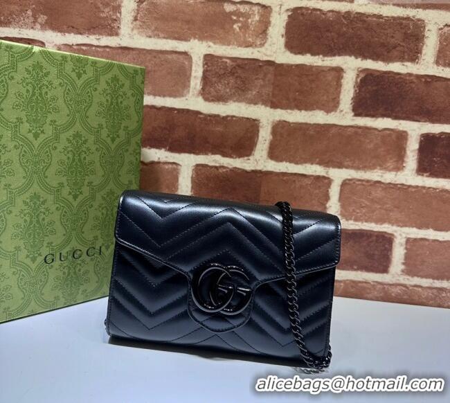 Top Grade Gucci GG Marmont Chevron Leather Chain Mini Bag 474575 All Black 2025