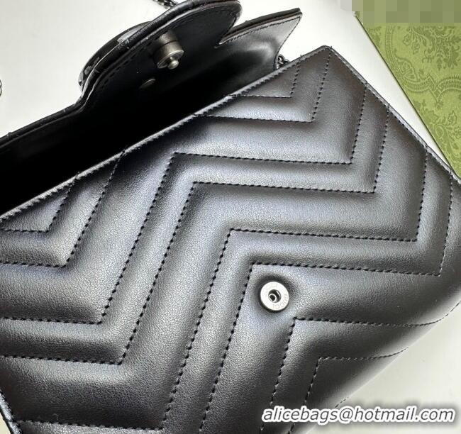 Top Grade Gucci GG Marmont Chevron Leather Chain Mini Bag 474575 All Black 2025