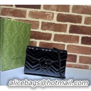 Trendy Design Gucci GG Marmont Patent Leather Chain Mini Bag 474575 Black 2025