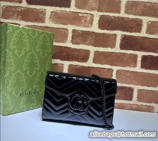 Trendy Design Gucci GG Marmont Patent Leather Chain Mini Bag 474575 Black 2025