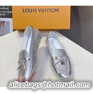 Perfect Louis Vuitton Flore Car Shoe Loafers in Grained Leather 1AICKY Silver