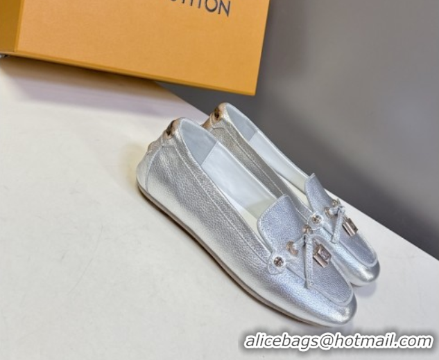 Perfect Louis Vuitton Flore Car Shoe Loafers in Grained Leather 1AICKY Silver