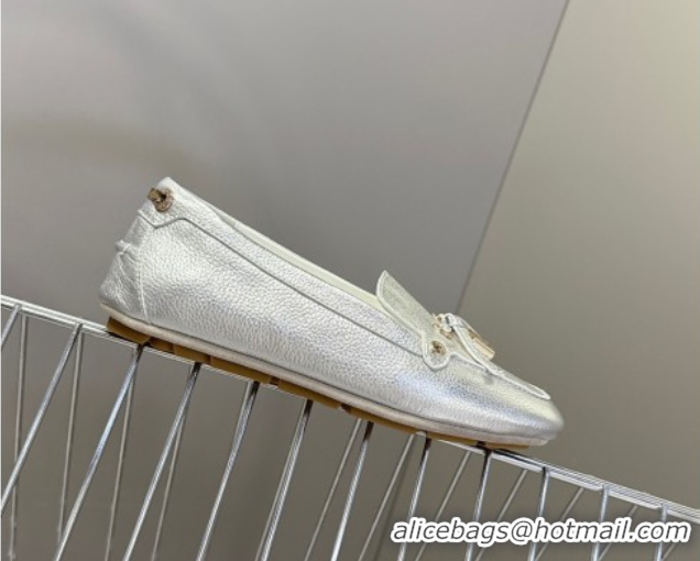 Perfect Louis Vuitton Flore Car Shoe Loafers in Grained Leather 1AICKY Silver