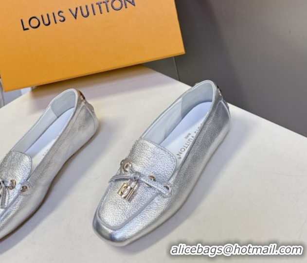 Perfect Louis Vuitton Flore Car Shoe Loafers in Grained Leather 1AICKY Silver
