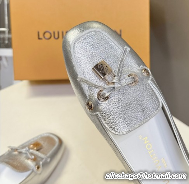 Perfect Louis Vuitton Flore Car Shoe Loafers in Grained Leather 1AICKY Silver