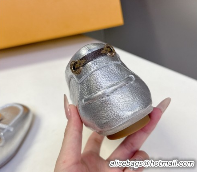 Perfect Louis Vuitton Flore Car Shoe Loafers in Grained Leather 1AICKY Silver