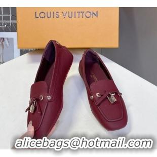 Modern Louis Vuitton Flore Car Shoe Loafers in Grained Leather 1AICKY Burgundy