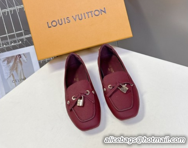 Modern Louis Vuitton Flore Car Shoe Loafers in Grained Leather 1AICKY Burgundy