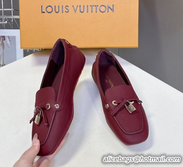 Modern Louis Vuitton Flore Car Shoe Loafers in Grained Leather 1AICKY Burgundy