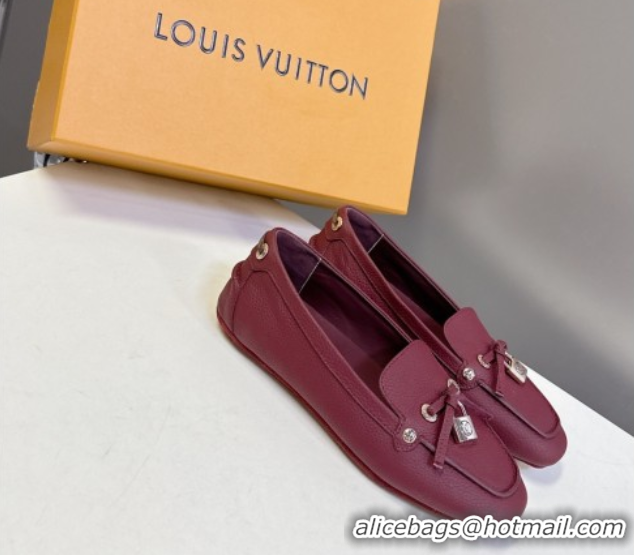 Modern Louis Vuitton Flore Car Shoe Loafers in Grained Leather 1AICKY Burgundy