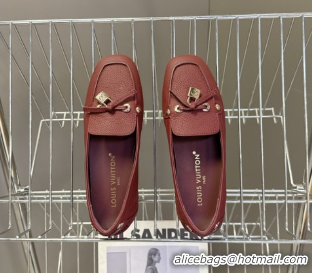 Modern Louis Vuitton Flore Car Shoe Loafers in Grained Leather 1AICKY Burgundy