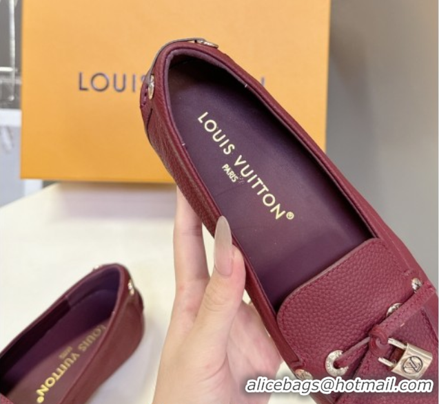 Modern Louis Vuitton Flore Car Shoe Loafers in Grained Leather 1AICKY Burgundy