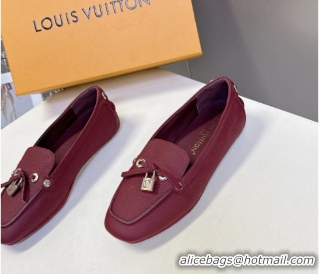 Modern Louis Vuitton Flore Car Shoe Loafers in Grained Leather 1AICKY Burgundy