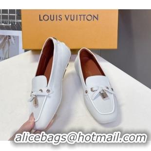 Unique Style Louis Vuitton Flore Car Shoe Loafers in Grained Leather 1AICKY White