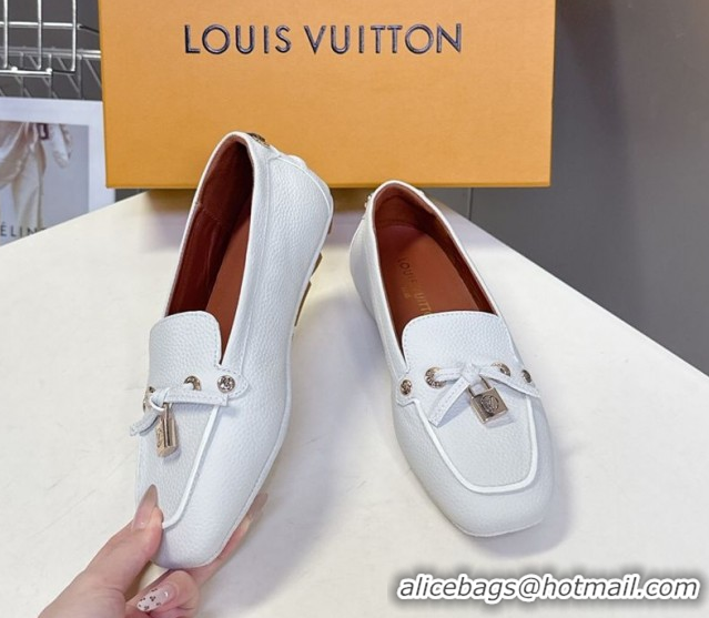 Unique Style Louis Vuitton Flore Car Shoe Loafers in Grained Leather 1AICKY White