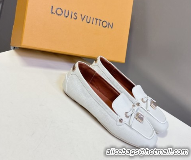 Unique Style Louis Vuitton Flore Car Shoe Loafers in Grained Leather 1AICKY White