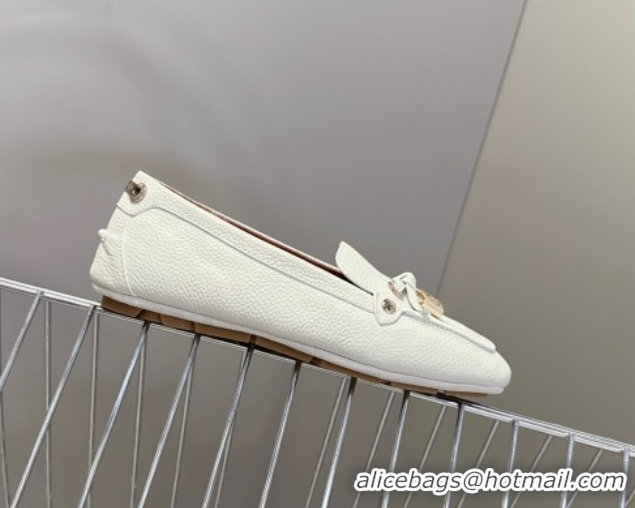 Unique Style Louis Vuitton Flore Car Shoe Loafers in Grained Leather 1AICKY White
