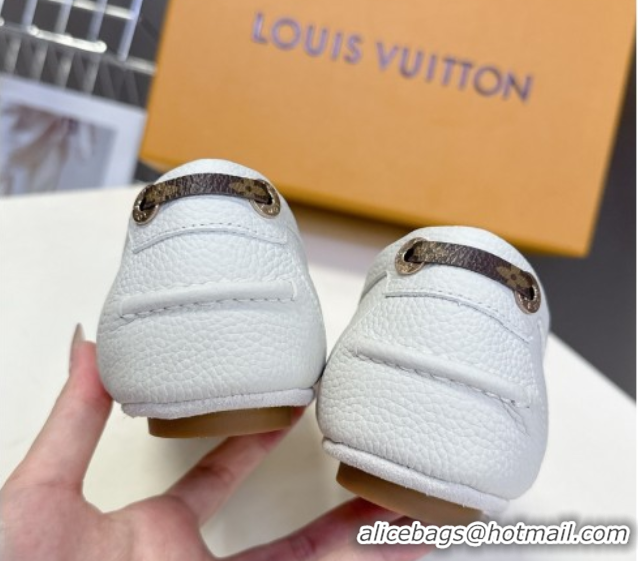 Unique Style Louis Vuitton Flore Car Shoe Loafers in Grained Leather 1AICKY White