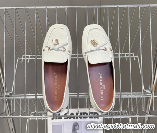 Unique Style Louis Vuitton Flore Car Shoe Loafers in Grained Leather 1AICKY White