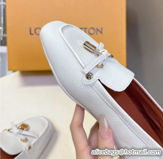 Unique Style Louis Vuitton Flore Car Shoe Loafers in Grained Leather 1AICKY White