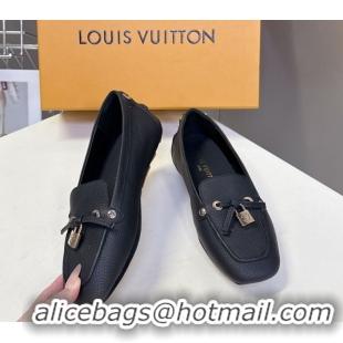 Top Grade Louis Vuitton Flore Car Shoe Loafers in Grained Leather 1AICKY Black