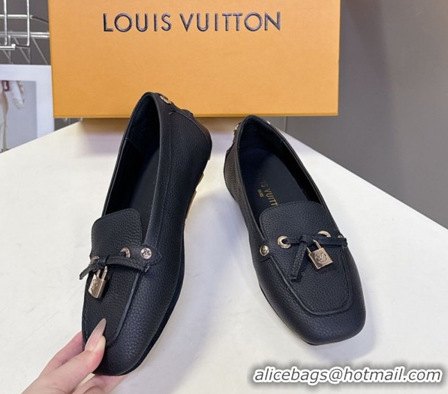Top Grade Louis Vuitton Flore Car Shoe Loafers in Grained Leather 1AICKY Black