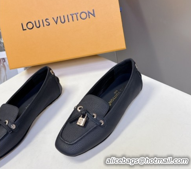Top Grade Louis Vuitton Flore Car Shoe Loafers in Grained Leather 1AICKY Black