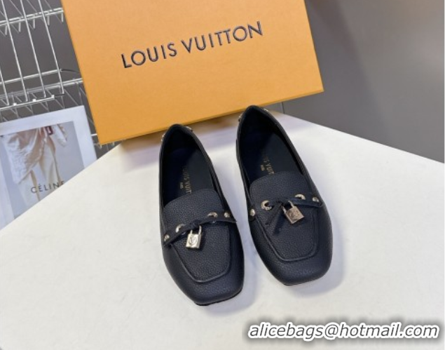 Top Grade Louis Vuitton Flore Car Shoe Loafers in Grained Leather 1AICKY Black