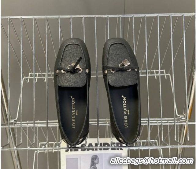 Top Grade Louis Vuitton Flore Car Shoe Loafers in Grained Leather 1AICKY Black