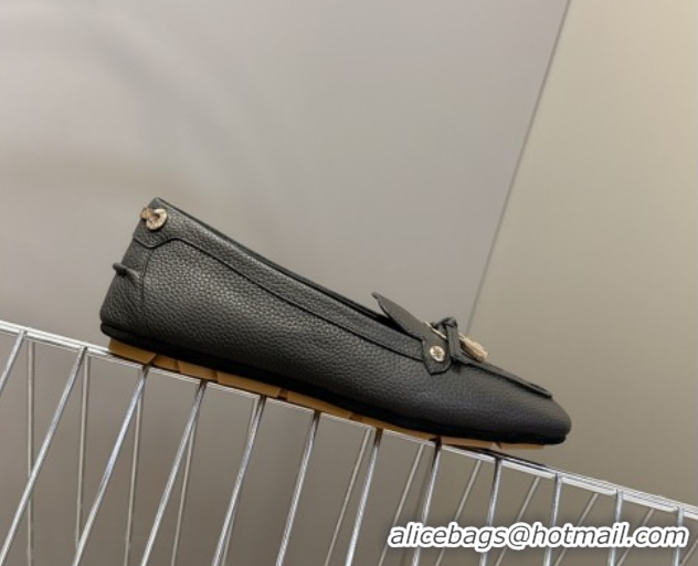 Top Grade Louis Vuitton Flore Car Shoe Loafers in Grained Leather 1AICKY Black