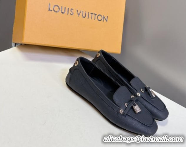 Top Grade Louis Vuitton Flore Car Shoe Loafers in Grained Leather 1AICKY Black