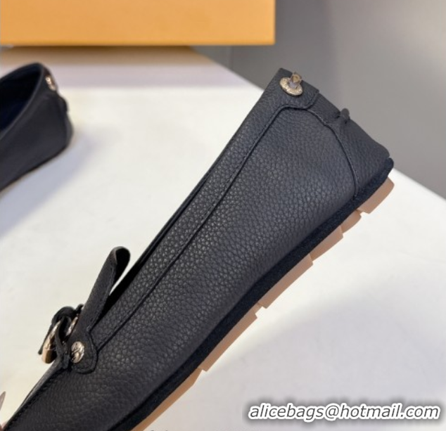 Top Grade Louis Vuitton Flore Car Shoe Loafers in Grained Leather 1AICKY Black
