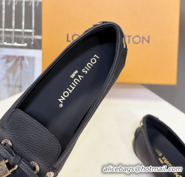 Top Grade Louis Vuitton Flore Car Shoe Loafers in Grained Leather 1AICKY Black