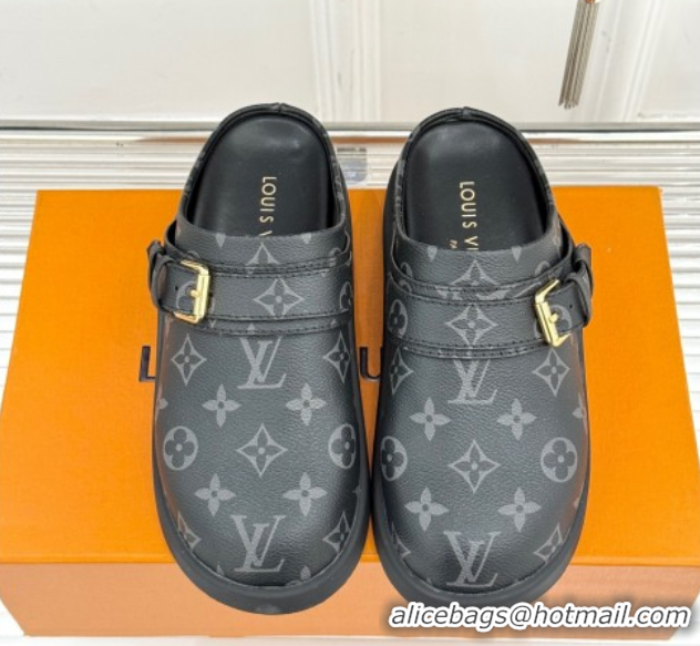 Shop Cheap Louis Vuitton LV To-Go Flat Comfort Clog Mules in Monogram Canvas with Buckle Black 2025 1AHLVU 0829082
