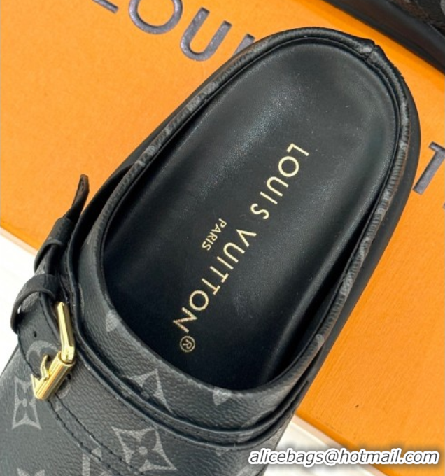 Shop Cheap Louis Vuitton LV To-Go Flat Comfort Clog Mules in Monogram Canvas with Buckle Black 2025 1AHLVU 0829082