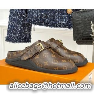 Best Product Louis Vuitton LV To-Go Flat Comfort Clog Mules in Monogram Canvas with Buckle Brown 1AHLVU 0829083