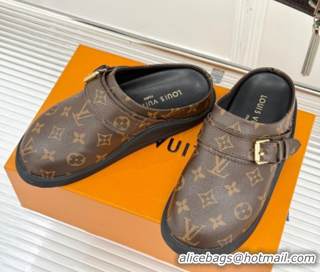 Best Product Louis Vuitton LV To-Go Flat Comfort Clog Mules in Monogram Canvas with Buckle Brown 1AHLVU 0829083